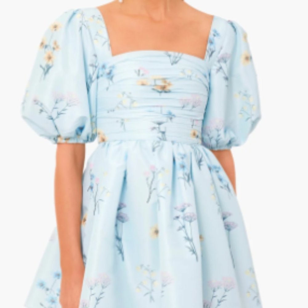 Self Portrait Taffeta Floral Blue Mini Dress